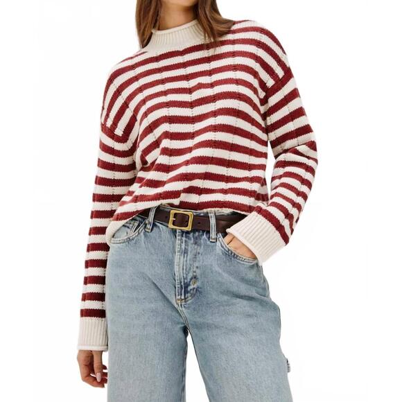 NEW RAILS corrine long sleeve striped sweater in ivory/russet